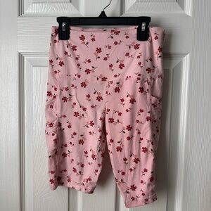 Saresa Pink Floral Biker Shorts S Polyester Spandex Women’s Activewear